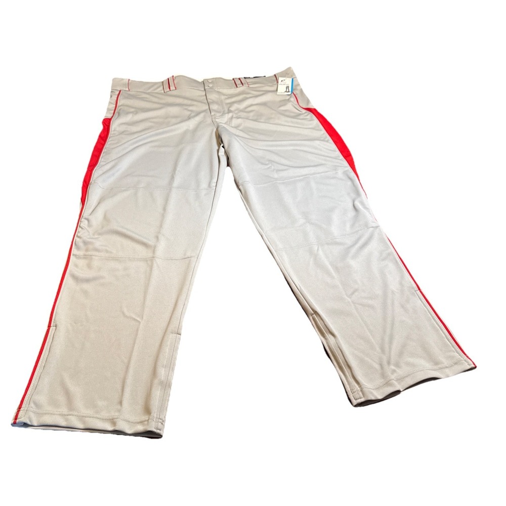 NWT CHAMPRO Triple Crown Open Bottom Baseball Pants‎ Adult  4X Grey/Red Panels